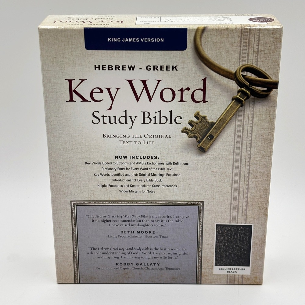 KJV Hebrew-Greek Key Word Study Bible Black Genuine Leather Thumb Indexed AMG